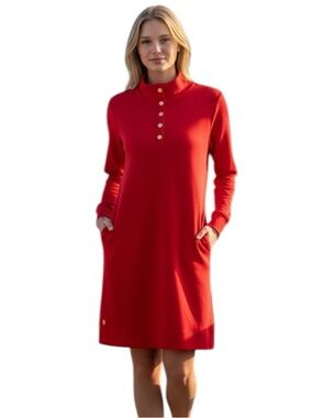 Lilly Pulitzer NWT Sz S Cowie Dress Cranberry Red Long-Sleeve Pockets UPF 50 NWT
